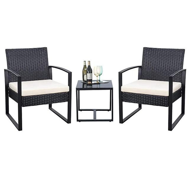 Flamaker 3 Pieces Patio Set Outdoor Wicker Patio Furniture Sets Modern Bistro Set Rattan Chair Conversation Sets with Coffee Table for Yard and Bistro