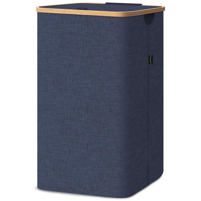 BALEINE Laundry Hamper with Lid, Tall Laundry Baskets with Bamboo Pull Handles, Large Laundry Bin with Internal Support (26 Gallon, Blue)