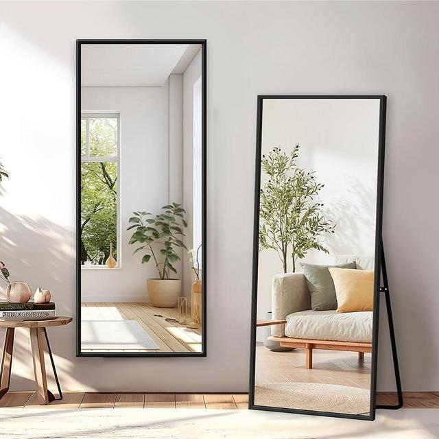GlasFlength 57" x 20" Full Length Mirror, Full Body Mirror with Aluminum Alloy Frame, Versatile Design for Wall-Mounting Leaning or Standing, Ideal for Bedroom Living Room and Entryway, Black