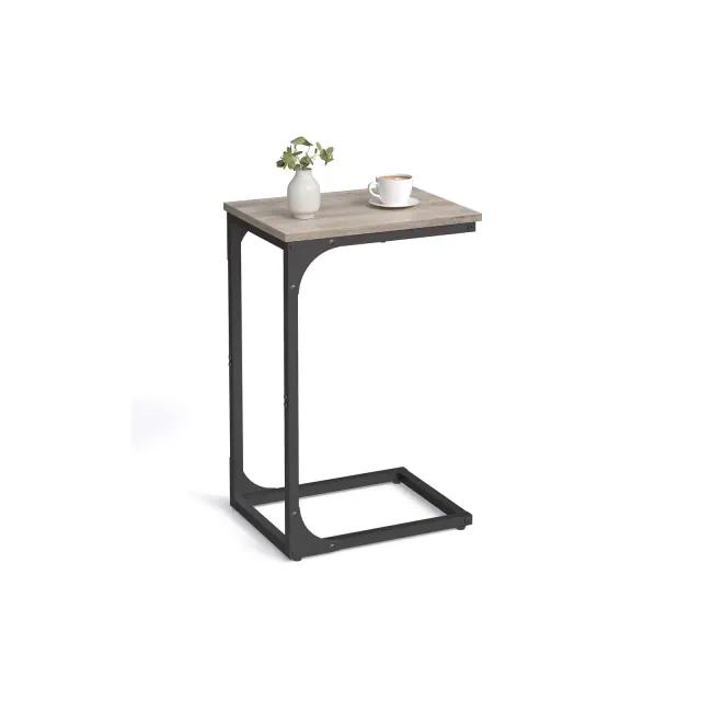VASAGLE C-Shaped End Table, Small Side Table for Couch, Sofa Table with Metal Frame for Living Room, Bedroom, Bedside, Greige and Black