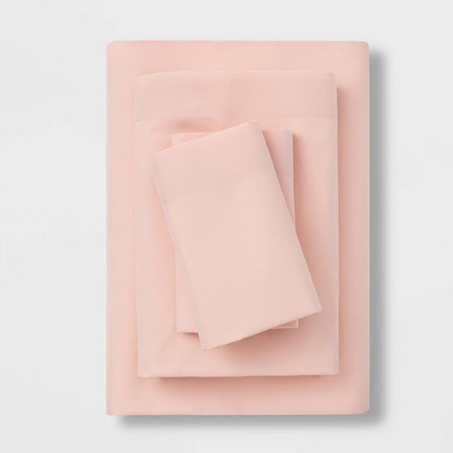 Queen Microfiber Solid Sheet Set Blush - Room Essentials™