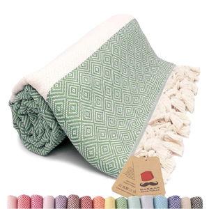 Bazaar Anatolia Turkish Beach Towel – 100% Cotton, Quick Dry, Sand Free Towel for Bathroom, Camping, Travel, Sage Olive – Oversized 71x39 Inches – Diamond Green