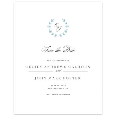 Blue Greenery Wedding Digital Save the Date - Opalite Portrait