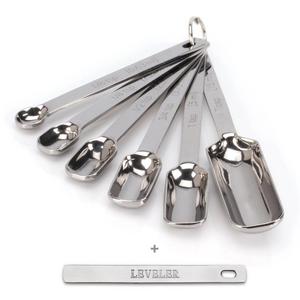 2LB Depot Premium 18/8 Stainless Steel Measuring Spoons - Set of 6 with Bonus Leveler Narrow Accurate Measuring Spoon Design Fits in Spice Jars