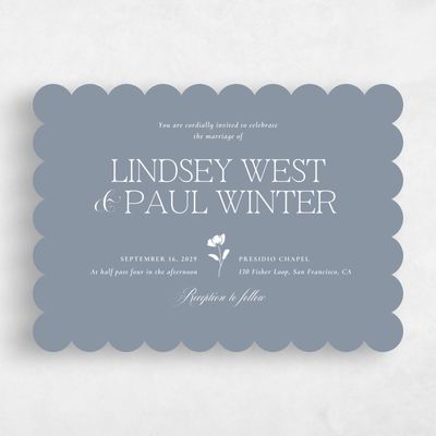 Blue Scalloped Wedding Invitation - Kendall Landscape