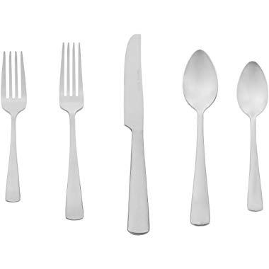 AmazonBasics 20-Piece Stainless Steel Flatware Silverware Set with Square Edge, Service for 4