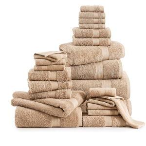 Lane Linen 100% Cotton Towel Set for Bathroom - 24 PCs - Durable, Soft, Quick Dry & Absorbent Towels - 2 Bath Sheet, 4 Fingertip, 8 Washcloths, 4 Bath & 6 Hand Towels for Bathroom - Family Set - Beige