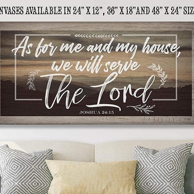 As For Me And My House - Large Canvas Wall Art - Stretched on a Heavy Wood Frame - Ready to Hang - Perfect Above a Couch and for Living Room Decor - Great Housewarming and Wedding Gift Under $50