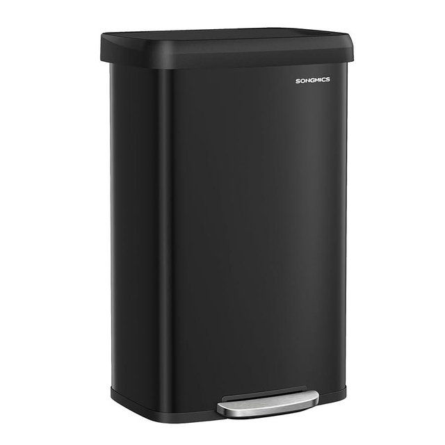 SONGMICS Kitchen Trash Can, 21 Gallon (80 L) Stainless Steel Garbage Can, with Stay-Open Lid and Step-on Pedal, Soft Closure, Tall, Large and Space-Saving, Black ULTB534B01