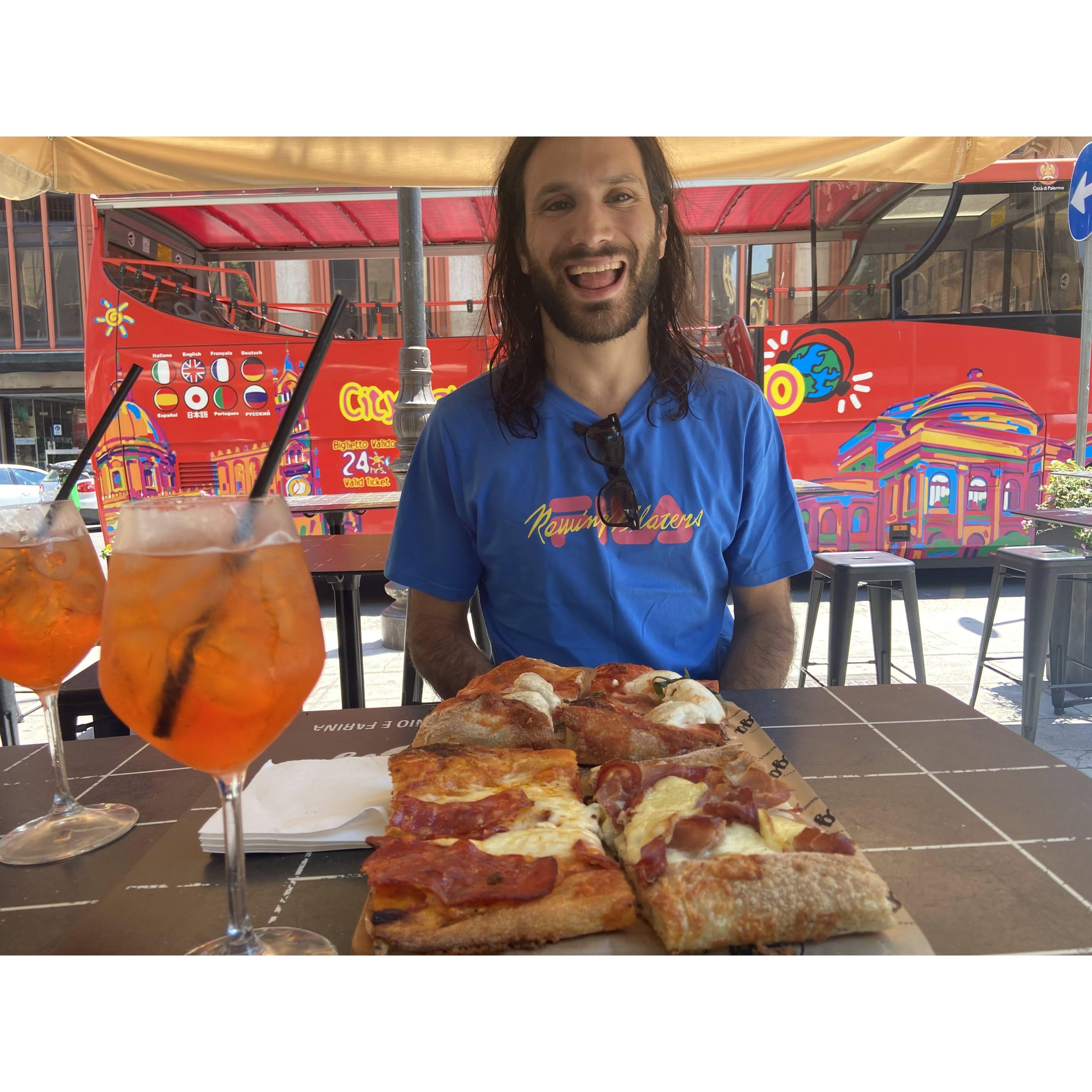 We ate lots of pizza and spritzs (This is in Palermo, Sicily)