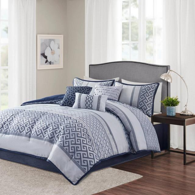7pc Queen William Jacquard Comforter Set - Navy