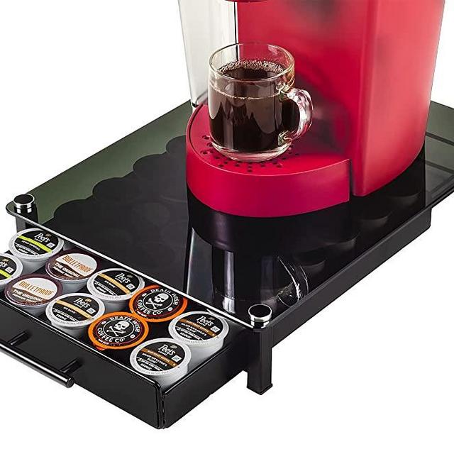 Nook & Niche brand Premium Glass Stand with Pod Drawer - For Keurig Coffeemakers - (Capsules not incl.)