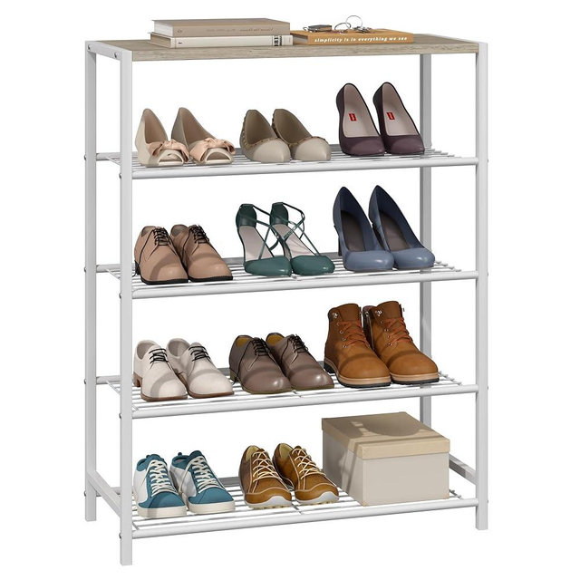 Yusong Shoe Rack Organizer, 5 Tier Industrial Shoe Storage Shelf, Narrow Sturdy Metal Shoe Shelves for Closet Entryway, White