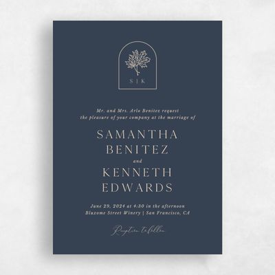 Grayed Navy, Blue Wedding Invitation - Mapleton Portrait