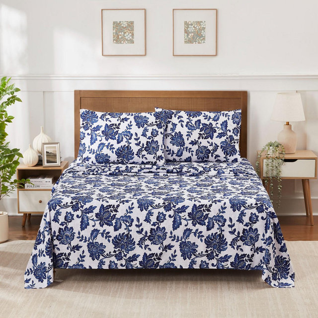 4 Piece Fashion Printed Sheet Set, Double Brushed Microfiber - Tuscany, King