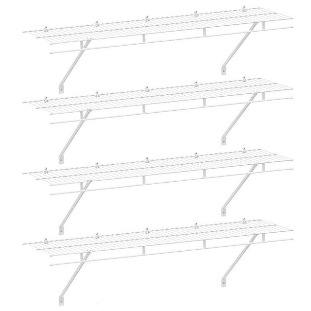 HAUSHOF Closet Shelves Wall Mounted 4-Pack, 4 ft x 12in White Wire Shelving for Laundry Room, Closet, Basement Organization and Storage