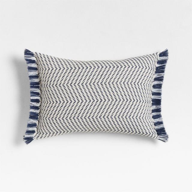Gracinha Zigzag Fringe Organic Cotton 22x15 Deep Indigo Throw Pillow with Down-Alternative Insert