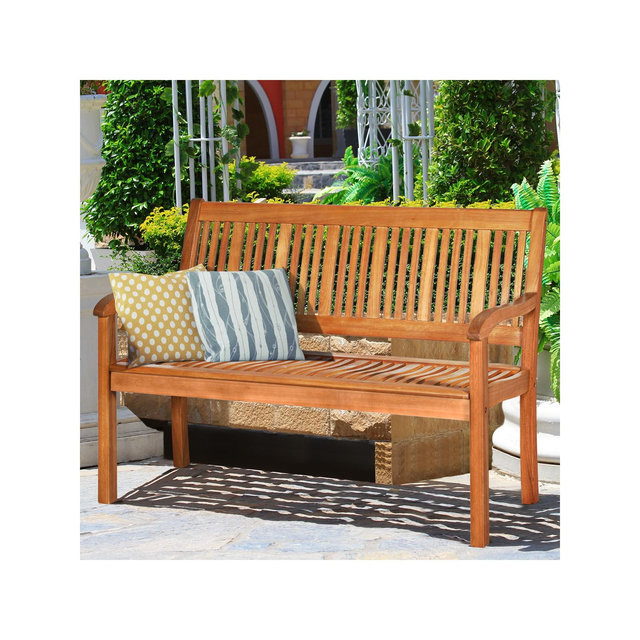 Costway 50'' Two Person Outdoor Garden Bench Loveseat Porch Chair Solid Wood W/Armrest