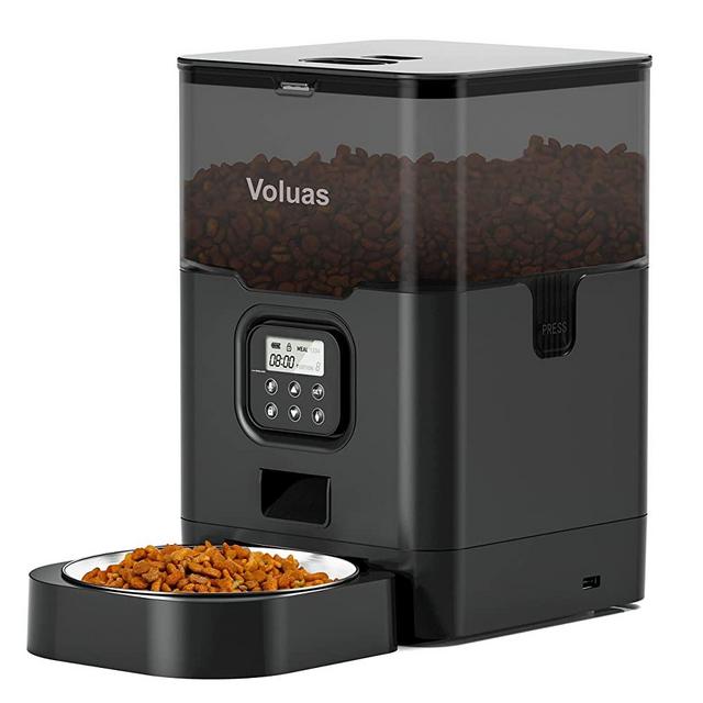 VOLUAS Automatic Pet Feeders for Cats and Dogs, Dry Food Dispenser with Desiccant Bag, Timed Cat Feeder, Programmable Portion Size Control 4 Meals Per Day, 10s Voice Recorder