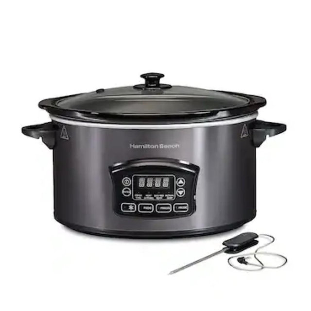 Hamilton Beach - Programmable Defrost 6-Quart Slow Cooker with Temperature Probe - Stainless Steel