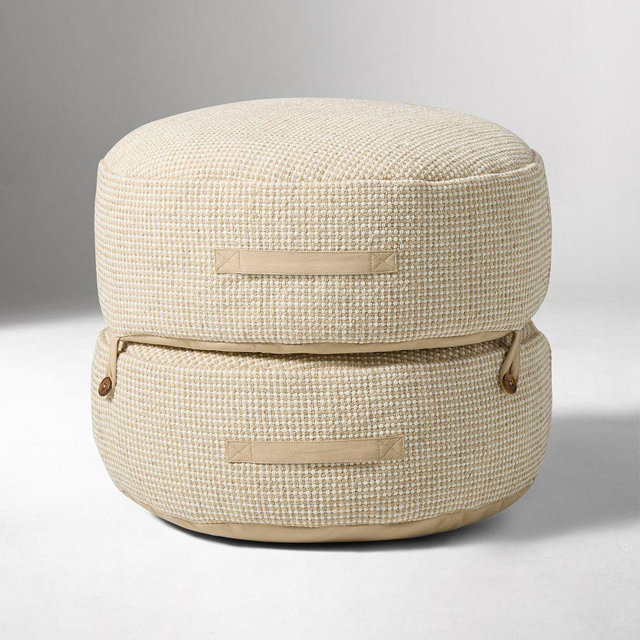Modern Round Stacked Pouf, 22x19, Natural