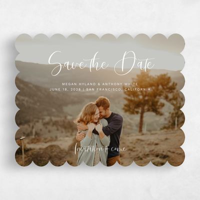 White Scalloped Wedding Save the Date - Saranac Portrait