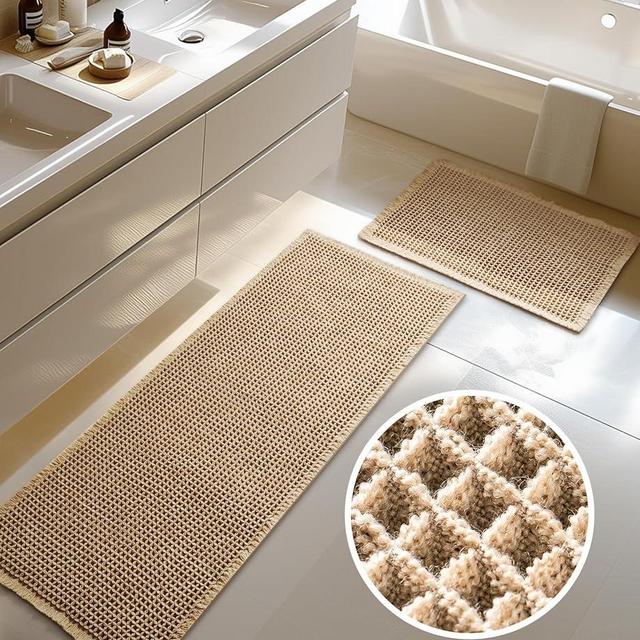 Furicher Large Waffle Bath Mat Set, Non Slip Bathroom Mat Set, Ultra Absorbent Bath Mats for Bathroom Decor, Extra Soft Floor Bathroom Rugs Sets 2 Piece, Washable Bath Rugs Set (20"×47" and 16"×24")