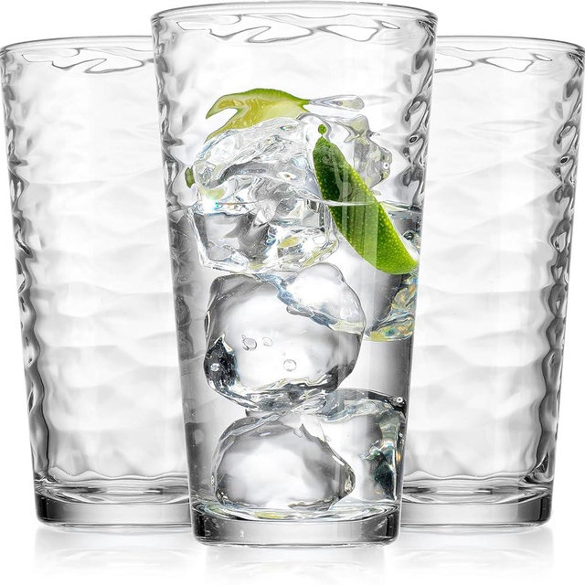 Glaver's Drinking Glasses Set of 6. 17 oz. Hammered Drinking Glasses. Tall Beer Glasses. Highball Glass Cups. Glasses Drinking Set. Cordial Glasses, Cocktail Glasses for Bar, Juice, Iced Tea
