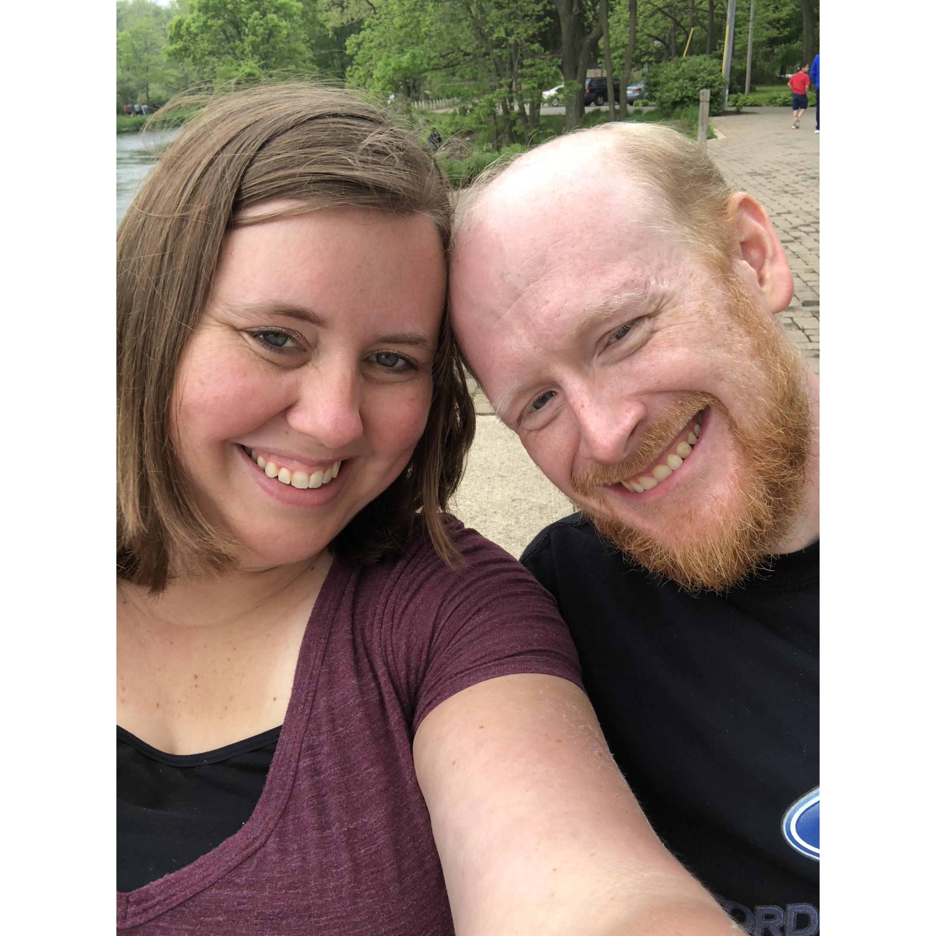 Enjoying some time on a bench after walking along the dam!