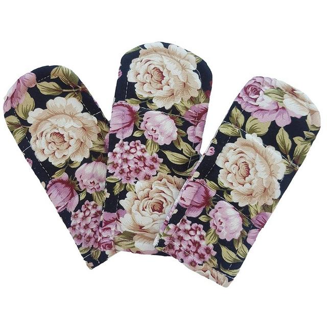 CUSHYSTORE 3X Pan Handle Holder Cover Canvas Holders Heat Resistant Anti-Scalding Protector (Night Rose Garden)