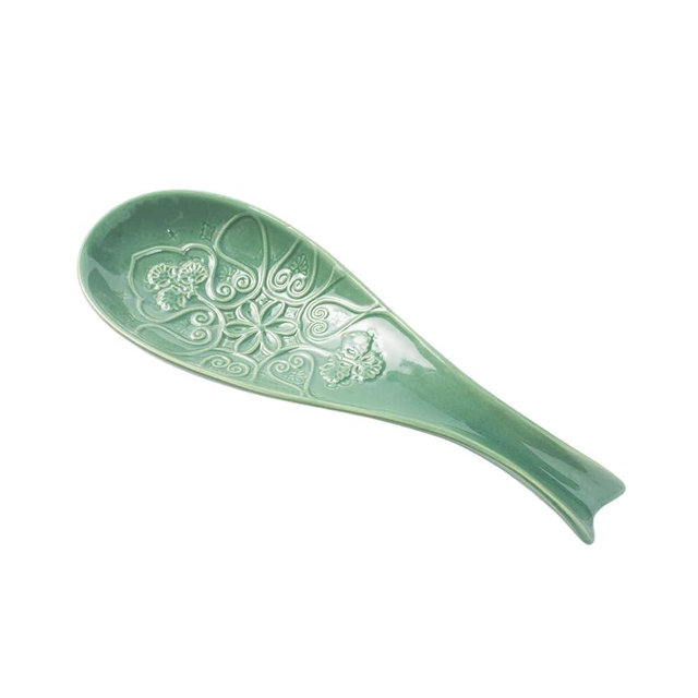 Ceramic Spoon Rest for Stove Top, Spoon Holder, Spoon Rest for Kitchen Counter, Utensil Rest for Spatula & Tong, Kitchen Decor and Accessories （Dark Green）