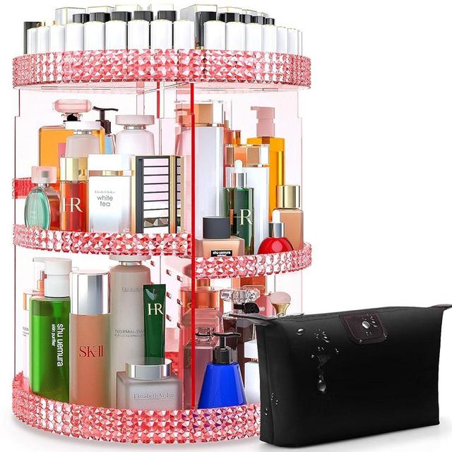 Awenia Makeup Organizer 360-Degree Rotating, Adjustable Makeup Storage, 7 Layers Large Capacity Cosmetic Storage Unit, Fits Different Types of Cosmetics and Accessories, Plus Size with Makeup Bag