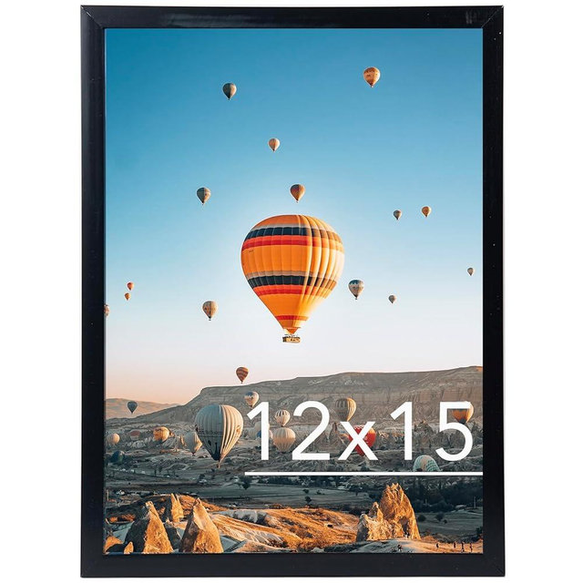 JCJMY 12x15 inch Picture Frame, Horizontal and Vertical Formats for Wall Hanging, 12 x 15 Wall Gallery Poster Photo Frame with Shatter Resistant Plexiglass, Black