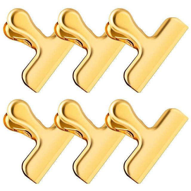6 Packs Gold Chip Clips Bag Clips Food Clips, Bag Clips for Food, Clips for Food Packages, Air Tight Seal Kitchen Clips Snack Clips Bag Clips