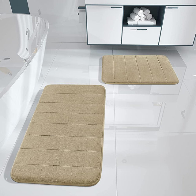 Yimobra 2 Pieces Memory Foam Bathroom Mat Set, Non Slip - Super Water Absorption Soft Bath Mats Rugs, Thick, Dry Fast, Machine Washable for Bathroom Floor Rug, 17x24+31.5x19.8 Inches, Camel