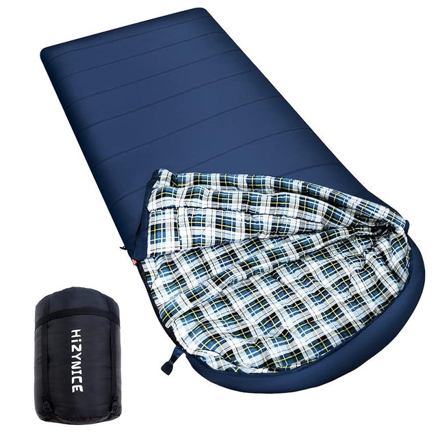 HiZYNICE 0 Degree Sleeping Bag 100% Cotton Flannel XXL for Adults Big and Tall Cold Weather Winter Zero Degree Camping,Free Compression Sack