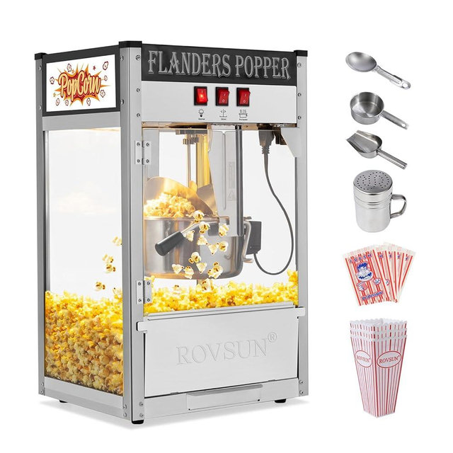ROVSUN Popcorn Machine with 10 Ounce Kettle Makes Up to 4 Gallons, Countertop Popcorn Maker Commercial Popcorn Machine w/Stainless Steel Scoop, Oil Spoon & 3 Popcorn Cups, Black, ETL Certified