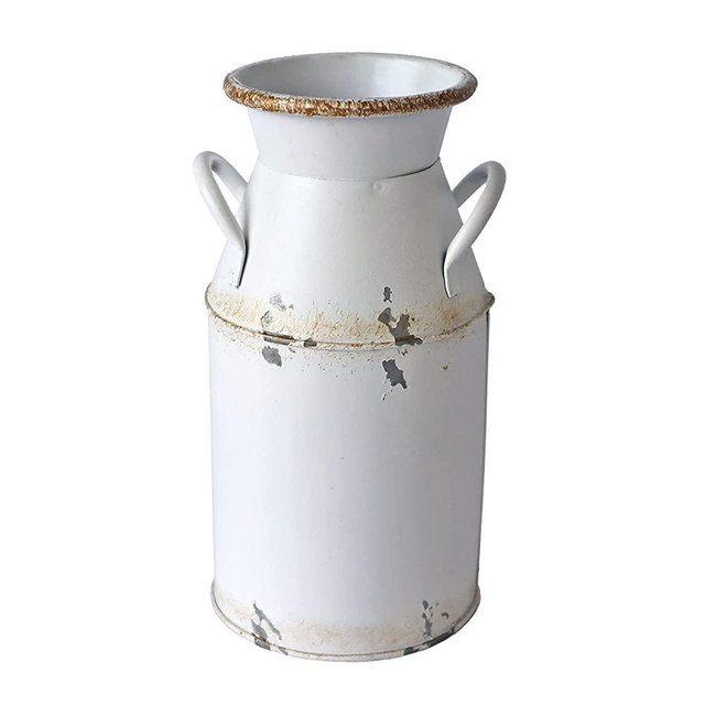 Fauevav Galvanized Milk Can Antique Retro Vase Metal Planter Rustic Vintage Primitive Flower Holder Farmhouse Country Plant for Home Office Decor, 7.6”