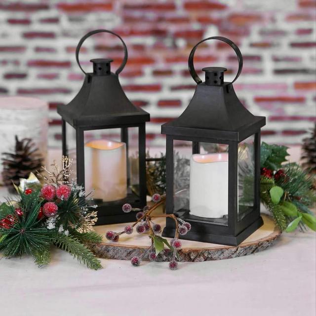 Kate Aspen LED Vintage Decorative (Set of 2) -Rustic Home Décor Lantern, One Size, Shanghai Black