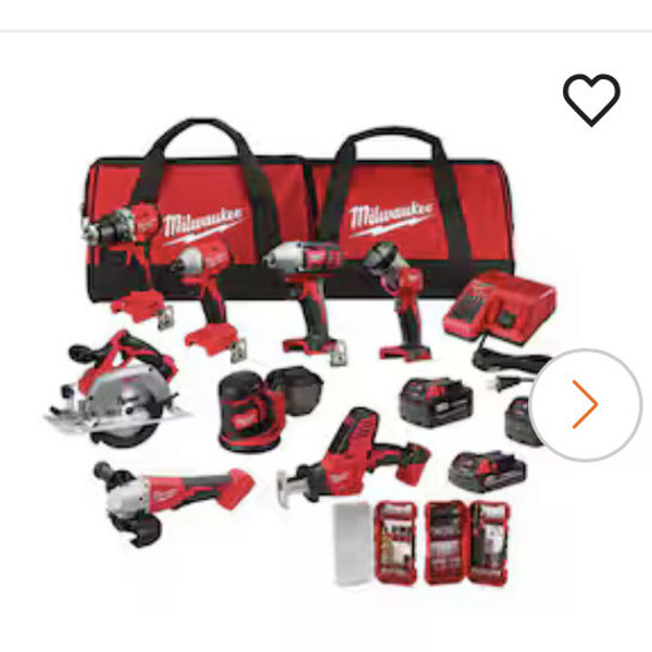 Milwaukee M18 18V Lithium-Ion Cordless Combo Kit (8-Tool) with (3) Batteries, Charger and Tool Bag 3692-28S