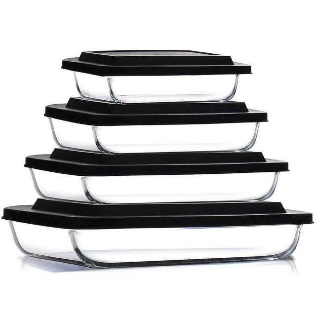 Nestl 4-Pack Glass Baking Pans Set, Glass Food Storage Containers with Lids, Glass Baking Dishes for Oven | Leakproof Casserole Dish, Lasagna Pan, Serving Dishes | Oven Microwave Freezer Safe Bakeware