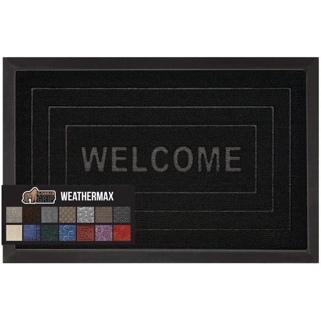 Gorilla Grip 100% Waterproof All-Season WeatherMax Doormat, 47x35, Durable Natural Rubber, Stain and Fade Resistant, Low Profile, Indoor Outdoor Doormats, Easy Clean Patio Entry Mat, Black Welcome
