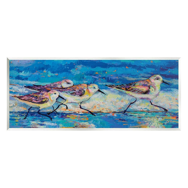 Stupell Industries Modern Street Style Sandpipers Walking Beach Shoreline Wood Wall Art, Design By Jeanette Vertentes