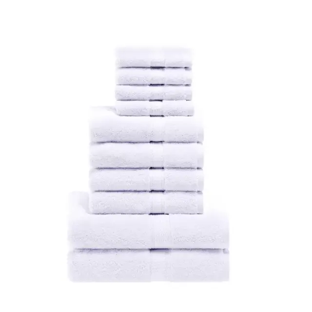 Premium Cotton 800 GSM Heavyweight Plush Luxury 10 Piece Bathroom Towel Set, White - Blue Nile Mills