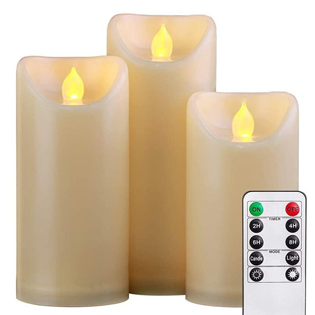 Homemory 5“6”7“ Waterproof Outdoor Flameless Candles with Timer and Remote Control, Battery Operated LED Candles, Realistic Fake Plastic Candles for Wedding, Festival, Home Decoration