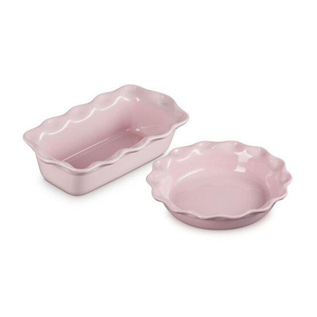 Heritage Pie Dish and Fluted Loaf Pan Set in Chiffon Pink