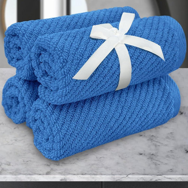 VOOVA & MOVAS Washcloths for Showering, Large 13" x 13" - 100% Cotton | Lightweight | Thick | Quick Dry | Soft | Absorbent, Hand Towels Set of 4, Wash Cloths for Bathroom, Luxury Towel Gift Set, Blue