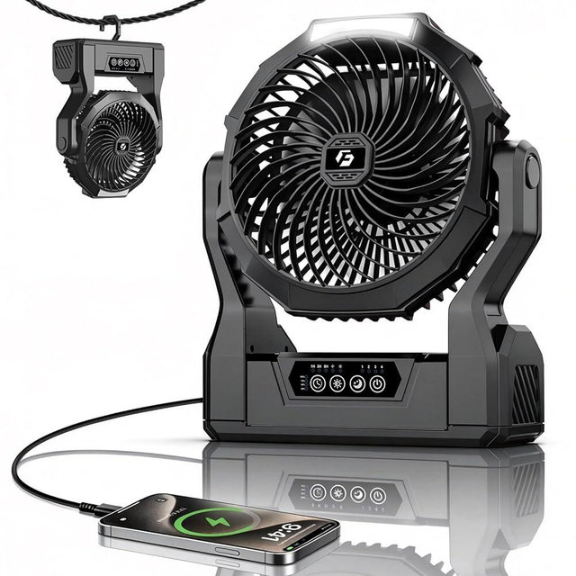 XZK 36000mAh Rechargeable Camping Fan, 98H Runtime Battery Powered Portable Travel Fan with LED Light, Tent Fans for Indoor,Outdoor,Fishing,Jobsite & Hurricane Emergency,Gifts for Men Dad Him,Black
