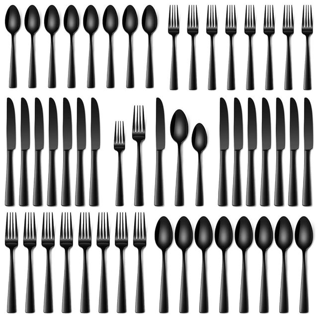 Stapava 40 Pcs Black Silverware Set, Food-Grade Stainless Steel Flatware Set for 8 Mirror Polished Cutlery Utensil Sets Include Dinner Forks Spoons and Knives Set Dishwasher Safe for Home Restaurant