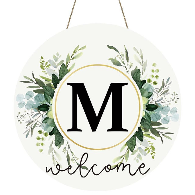 Monogram Letter M Wreaths for Front Door Wreath Wooden Welcome Sign for Front Door Decor Floral Family Last Name Initial House Warming Decor Spring Summer Porch Rustic Wall Home Kitchen Boho Decor